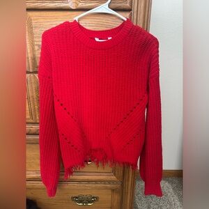 No Boundaries Red Fringe Hem Sweater